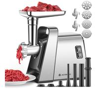 AAOBOSI Tritacarne Elettrico 4-In-1 Professionale, 3000W, 4 Dischi Di Macinazione In Acciaio Inox, 1 Kubbe, 3 Tubi Per Insaccati, 2 Lame
