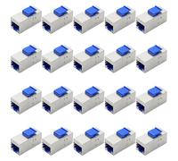 AAOTOKK 20 pezzi RJ45 Pannello Femmina-Femmina 2 Porte Ethernet, Cat7 Keystone Jack Inline Coupler Schermato, Adatto per Piastre a Parete Standard, Adattatore di Cablaggio LAN. (blu/CAT7)