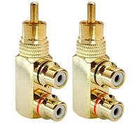 AAOTOKK Angolo Retto RCA Y Splitter Adattatore, Placcato in oro 90 Gradi RCA Maschio a 2 RCA Femmina Jack Audio Video Y Splitter Adattatori AV TV AV Connettore Metallico(2 Pezzi/1 a 2)