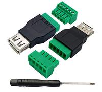 AAOTOKK USB 2.0 A Femmina a 5 Pin Femmina Bullone Vite Terminali Schermati Connettore Tipo Innestabile per Ricarica e Trasferimento Dati (2 Pezzi/Femmina)
