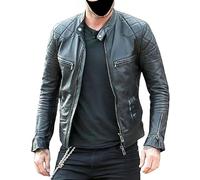 AAOutfitz Café Racer David Beckham Giacca in pelle trapuntata nera da uomo