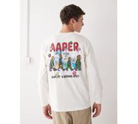 Aape by A Bathing Ape - T-shirt a maniche lunghe squadrata bianco sporco con stampa di personaggi che camminano sul retro 81 CM