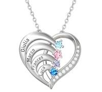 AAQ Collana personalizzata con nome - collana personalizzata cuore con pietra di nascita per donna, regalo compleanno mamma donna personalizzato (4 nome)