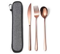 AARAINBOW Set di posate da pranzo per 1 persona, 3 pezzi, lucidate a specchio, portatile, set di posate in acciaio inox, coltello da viaggio, forchetta, cucchiaio con tasca, lavabile in lavastoviglie