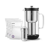 Aarke Purifier, caraffa filtrante in vetro e acciaio inox (2,4 L / 10 tazze) + confezione da 3 sacche di ricarica filtro Enriched