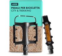 AARON Pedali da bicicletta Tour con riflettori e cuscinetti in polimero, trekking e city pedali in alluminio per bici elettriche e trekking in nero