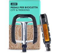 AARON Pedali per bici da città con impugnatura in gomma antiscivolo e cuscinetto a sfera industriale sigillato, pedali da trekking con riflettori per bici elettrica, trekking, bici da città, argento
