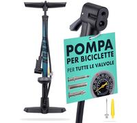 AARON Sport One - Pompa per bicicletta con manometro per tutte le valvole, pompa per bicicletta ad alta pressione con inserto per palla, pompa ad aria per e-bike, mountain bike, bici da corsa, UVM.
