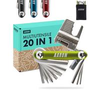 AARON Tool Multitool - Attrezzo multifunzione per bicicletta, in acciaio inossidabile/alluminio, mini attrezzo pieghevole con molte funzioni