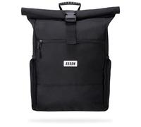 AARON Zaino rolltop per uomo e donna, con scomparto per laptop, incluso supporto AirTag, zainetto da donna in PET riciclato, per università, viaggi, vita quotidiana, rolltop, Nero mezzanotte, 18-26L