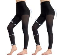 Aaronano 2 paia di collant a compressione da donna, 80D, senza piedi, 10-15 mmHg, supporto modellante opaco, nero, Small-Medium
