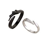 aaSccex Coppia di anelli coordinati per uomo e regolabile individualmente, anello lunare, angelo, drago, anelli aperti, coppia di anelli di promessa, anelli per fidanzati, fidanzati, regali (nero