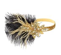 aaSccex Fascia per capelli da donna, stile anni '20, con piuma nera, con strass, accessorio per capelli da cocktail, fascia vintage da donna (oro, taglia unica)