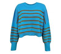 aaSccex Maglione natalizio oversize da donna con scollo rotondo a maniche lunghe lavorato a maglia pullover allentato a righe, blu cielo, XL