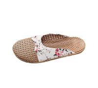 aaSccex Pantofole da donna in lino, con punta chiusa, con fiocco e mezza chiusa, sandali alla moda, sandali piatti, da spiaggia, per attività all'aria aperta, bianco, 37/38 EU
