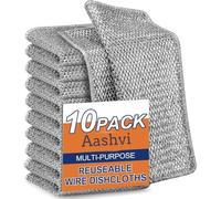 Aashvi 10 panni a doppio strato in filo di acciaio per lavare i piatti, antigraffio, multiuso, durevoli, per bagnati e asciutti, panni per la pulizia di piatti e fornelli da cucina (10)