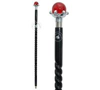 Aasiya Nautical Bastone da passeggio nero con corona in alluminio manico in cristallo rosso - Canna in legno intrecciato a spirale reale, design vintage regale per uomini e donne, collezione e regalo