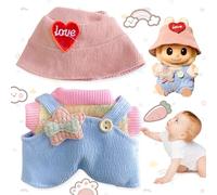 Aatpuss 3 Pezzi 17cm Vestiti Bambola, Carino Mini Peluche Bambola Set di Vestiti, Mini Peluche Bambola Cappello e Vestiti, Vestiti Fai da Te Per Bambole di Peluche da 17 cm(Senza Bambola)