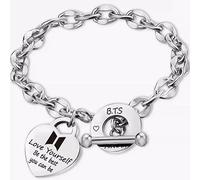 Aatpuss Bracciale Da Donna Con Ciondolo In Acciaio, Bts Ragazza Bracciali, Braccialetto Con Ciondolo a Forma Di Cuore, Bracciale Con Chiusura Ot, Gioielli Da Ragazza, Regalos De Los Fans De Bts