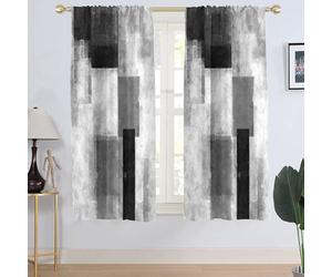 AAtter Black Grey and White Window Curtain Gray Abstract Geometric Silver Art Aesthetic Minimalist Boys Teen Living Room Bedroom Window Drapes Treatment Fabric 1 Pair Home Decor, 42" W x 63" L, Modern