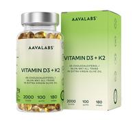 Aavalabs Vitamina D3 K2 | 2000 UI D3 + 100 µg K2 MK-7 All-Trans | Olio