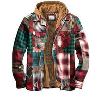 Aayahakawa Giacca invernale da uomo, vintage, imbottita, a quadri, calda, in flanella, fodera protettiva, camicia da lavoro, con coulisse e cappuccio, Tipo 13, 4X-Large