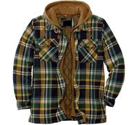 Aayahakawa Giacca invernale da uomo, vintage, imbottita, a quadri, calda, in flanella, fodera protettiva, camicia da lavoro, con coulisse e cappuccio, Tipo 3, XL