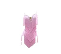 AAYXIN Abito Aderente Sexy da Donna Senza Maniche Frange Concorso Abito da Ballo Body Cha Cha Performance Dance Wear,Rosa,L