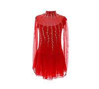 AAYXIN Vestito da Pattinaggio Artistico, Costume da Gara per Ragazze con Diamanti Sfaccettati e Gradiente Scintillante Rosso,Rosso,XL