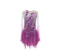 AAYXIN Vestito da Pattinaggio Artistico su Ghiaccio per Ragazze per Gare e Performance, Vestito da Pattinaggio su Ghiaccio da Donna a Manica Lunga con Strass Scintillanti,Viola,XL