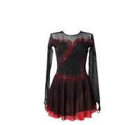 AAYXIN Vestito da Pattinaggio Artistico, Vestito Nero e Rosso a Maniche Lunghe per Ragazze, Costume con Diamanti per Esibizioni e Gare di Pattinaggio,Nero,3XL