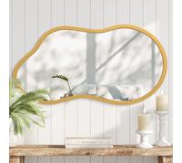 AAZZKANG Grande specchio da parete con cornice in legno, 65 x 40 cm, specchio irregolare dorato da appendere, asimmetrico, per bagno, camera da letto, soggiorno, ingresso