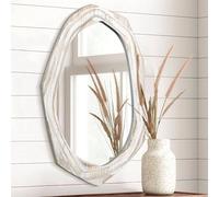 AAZZKANG Grande specchio da parete irregolare, in legno, rustico, asimmetrico, 70 x 45 cm, decorativo per camera da letto, soggiorno, bagno, ingresso, da appendere, bianco