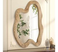 AAZZKANG Grande specchio da parete rustico con cornice in legno irregolare, 80 x 60 cm, specchio decorativo asimmetrico da appendere per bagno, camera da letto, soggiorno, ingresso