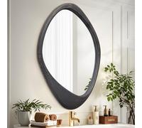 AAZZKANG Grande specchio irregolare da parete con cornice in legno, 60 x 40 cm, vintage, asimmetrico, da appendere, per bagno, camera da letto, soggiorno, ingresso