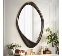 AAZZKANG Specchio da parete asimmetrico, grande, 60 x 40 cm, retrò, irregolare, decorativo, per bagno, camera da letto, soggiorno, corridoio, marrone