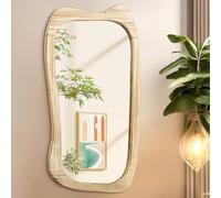 AAZZKANG Specchio da parete asimmetrico in legno rustico irregolare da appendere grande specchio decorativo per bagno, camera da letto, soggiorno, corridoio, 80 x 50 cm