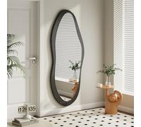 AAZZKANG Specchio da parete con cornice in legno, 120 x 50 cm, colore nero, asimmetrico, per camera da letto, soggiorno, ingresso