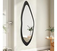 AAZZKANG Specchio da Parete Irregolare a Figura Intera Grande con Cornice in Legno 120x40cm Nero Asimmetrico a Figura Intera per Camera da Letto Soggiorno Ingresso