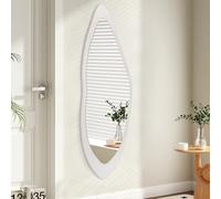 AAZZKANG Specchio da parete irregolare a figura intera in legno - Grande specchio da parete asimmetrico moderno per camera da letto, guardaroba, soggiorno, ingresso - Bianco - 120 cm x 40 cm