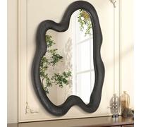 AAZZKANG Specchio da parete irregolare grande 70x50cm nero con cornice in legno per bagno, camera da letto, soggiorno, ingresso