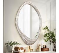 AAZZKANG Specchio da parete irregolare, in legno, grande, 60 x 40 cm, asimmetrico, decorativo, rustico, da appendere, per camera da letto, spogliatoio, soggiorno, bagno, ingresso, bianco