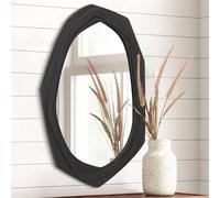 AAZZKANG Specchio da parete irregolare nero con cornice in legno, grande, 70 x 45 cm, vintage, asimmetrico, da appendere, per bagno, camera da letto, soggiorno, ingresso