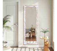 AAZZKANG Specchio intero con cornice in legno, 110 x 35 cm, rustico, grande specchio da parete per camera da letto, soggiorno, bagno, ingresso, rettangolare, bianco
