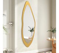 AAZZKANG Specchio irregolare a figura intera, grande, con cornice in legno, 120 x 40 cm, asimmetrico, per camera da letto, soggiorno, ingresso