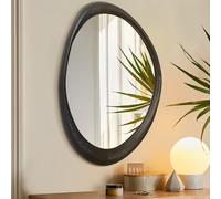 AAZZKANG Specchio irregolare nero asimmetrico da parete con moderna cornice in legno, grande, per bagno, camera da letto, soggiorno, ingresso, 60 x 40 cm