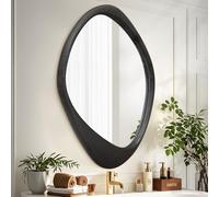 AAZZKANG Specchio nero con cornice in legno, grande specchio irregolare da parete, asimmetrico, decorativo per bagno, camera da letto, soggiorno, ingresso, 70 x 50 cm
