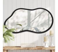 AAZZKANG Specchio nero con cornice in legno, moderno specchio irregolare da parete, asimmetrico, per bagno, camera da letto, soggiorno, ingresso, grande, 45 x 25 cm