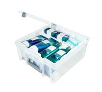 AB Designs Super Satchel 6899ABD Scatola organizer a doppio fondo con vassoio sollevabile e divisori rimovibili, contenitore impilabile per la casa, trasparente, con chiusure e maniglia argentate