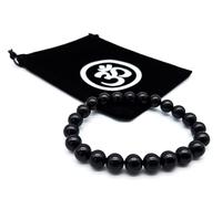 AB India Crafts Bracciale in tormalina nera con pietra curativa e pietra preziosa, 8 mm, perle 18 cm, circonferenza interna da donna in sacchetto portagioie Om Aum, protezione energetica spiritualità,